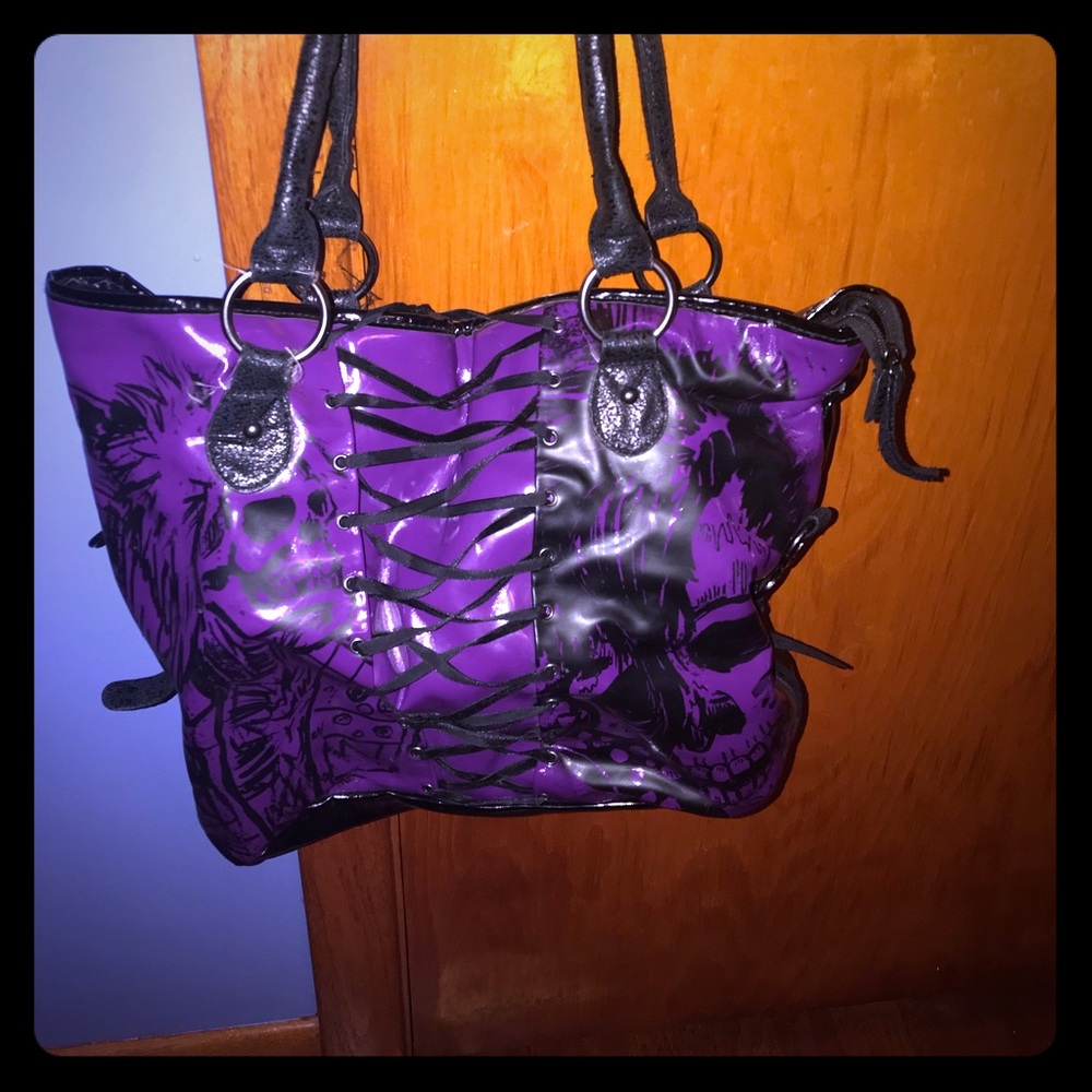 Purple goth skull purse